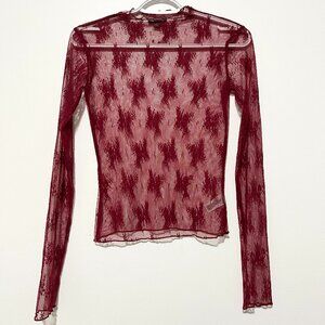Wild Fable Sheer Mesh Lace Top XXS Red Floral Vamp Whimsigoth Fairy Grunge Moody